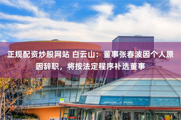 正规配资炒股网站 白云山：董事张春波因个人原因辞职，将按法定程序补选董事