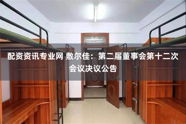 配资资讯专业网 敷尔佳：第二届董事会第十二次会议决议公告